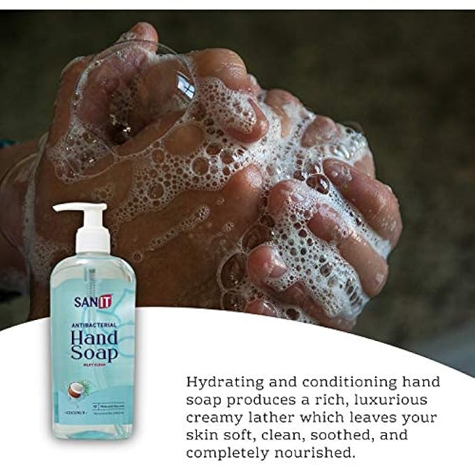 Sanit SILKY CLEAN ANTIBACTERIAL LIQUID GEL AROMATIC HAND SOAP - ADVANCED FORMULA WITH COCONUT OIL AND ALOE VERA - NATURAL MOISTURIZING HAND WASH - MADE IN USA, COCONUT, 8 OZ, 3 PACK - Image 4